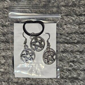 Pentagram charm, 2 cm pendant and earrings set, new
